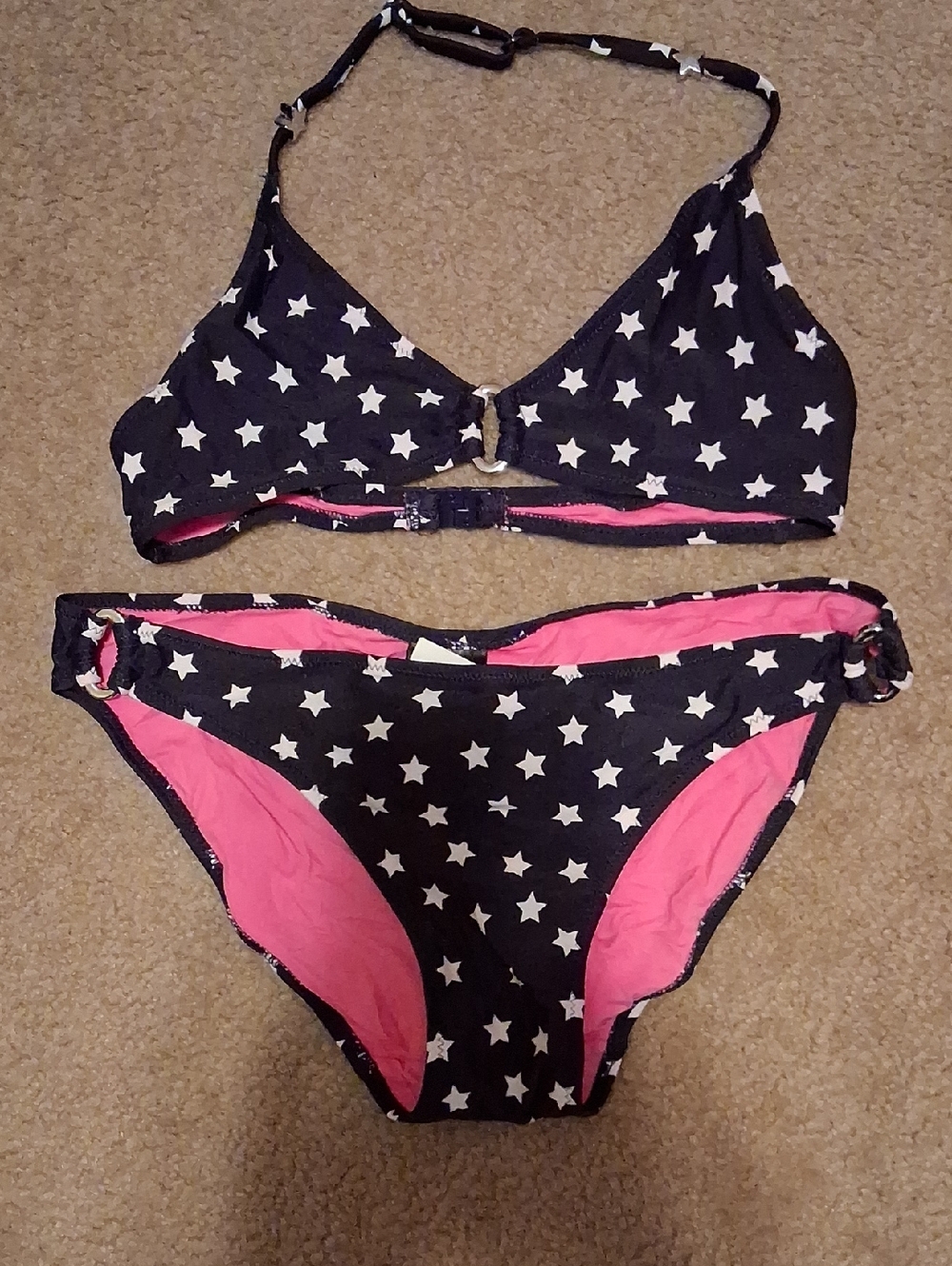 H&M Navy Star Two-Piece Bikini with Pink Lining